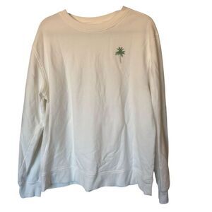 SDS  Unisex L White Crewneck Sweatshirt Palm Tree Embroidery